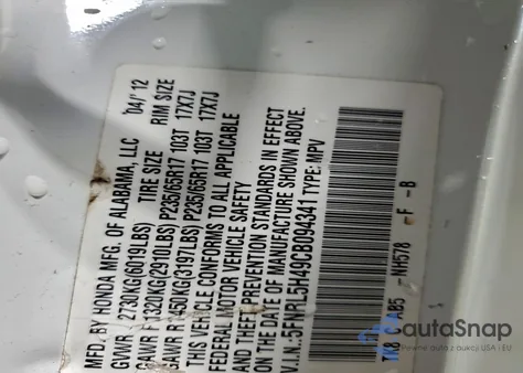 2012 Honda Odyssey Ex z USA, uszkodzony, nr VIN 5FNRL5H49CB094341